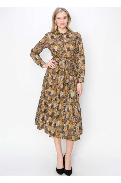 Harvest Patchwork Belted Dress