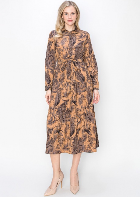 Sketch Floral Rust Midi Dress