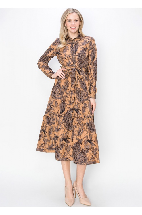 Sketch Floral Rust Midi Dress