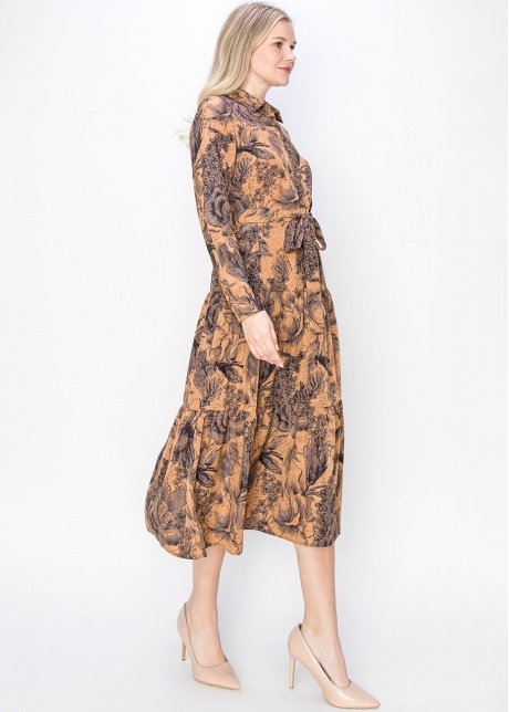 Sketch Floral Rust Midi Dress