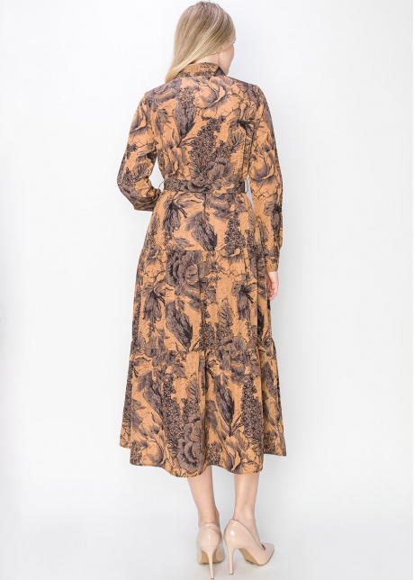 Sketch Floral Rust Midi Dress