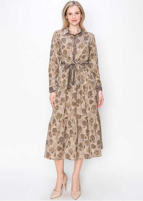 Taupe Garden Print Midi Dress