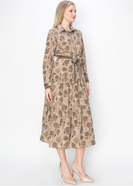 Taupe Garden Print Midi Dress