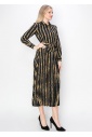 Black & Gold Pleated Dress with Belt