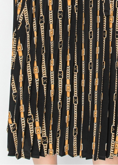 Black & Gold Pleated Dress with Belt