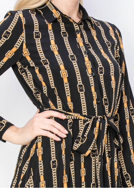 Black & Gold Pleated Dress with Belt