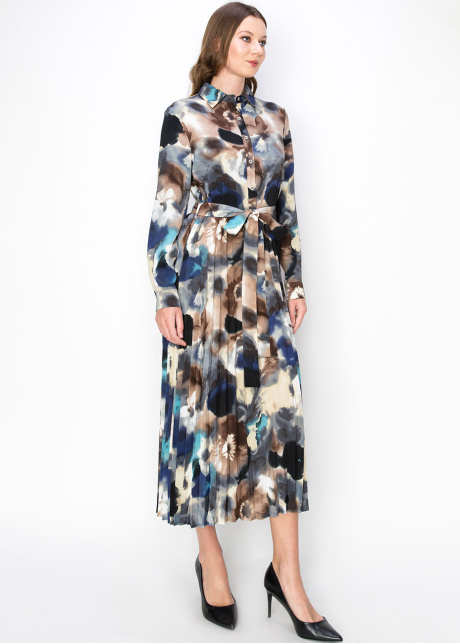 Artistic Pleated Midi Dress with Tie Belt