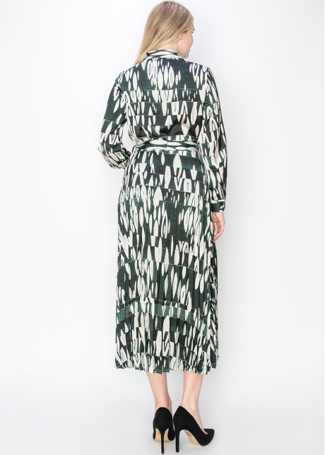 Green Abstract Print Pleated Dress