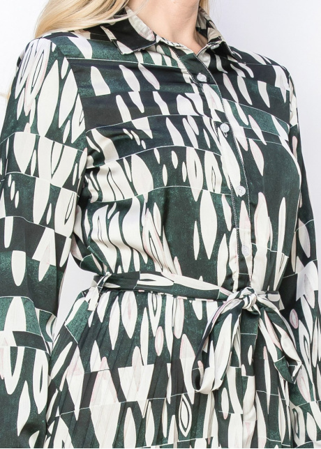 Green Abstract Print Pleated Dress