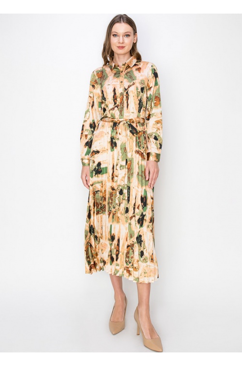 Sunset Abstract Pleated Midi Dress