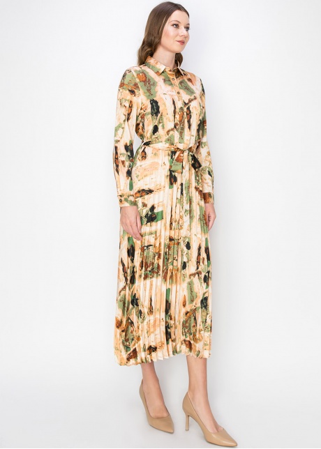 Sunset Abstract Pleated Midi Dress