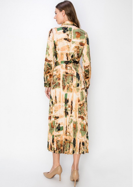 Sunset Abstract Pleated Midi Dress