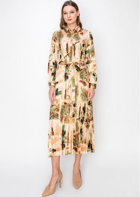 Sunset Abstract Pleated Midi Dress