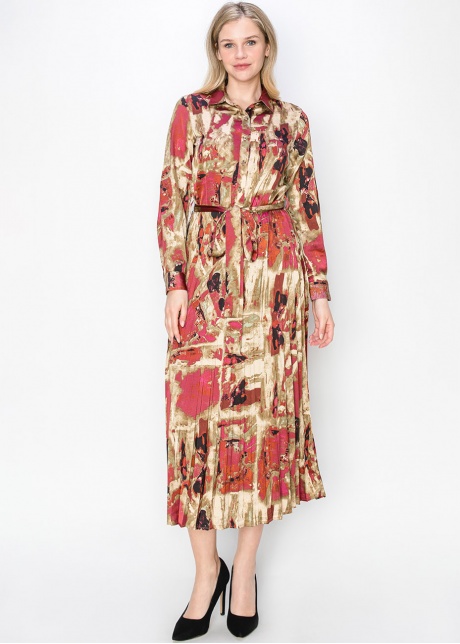 Autumn-Toned Belted Dress with Collar