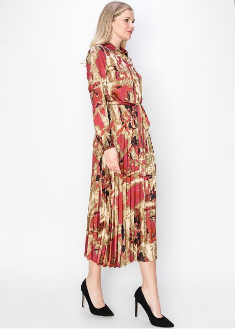 Autumn-Toned Belted Dress with Collar