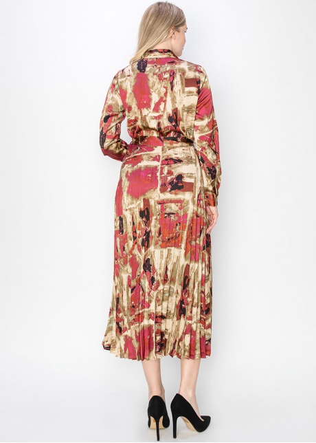 Autumn-Toned Belted Dress with Collar