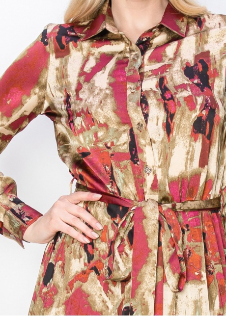 Autumn-Toned Belted Dress with Collar