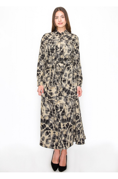 Abstract Tie-Dye Long Sleeve Dress