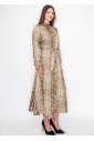 Brown Snake-Print Long Sleeve Dress