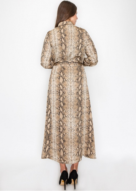 Brown Snake-Print Long Sleeve Dress
