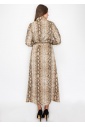 Brown Snake-Print Long Sleeve Dress