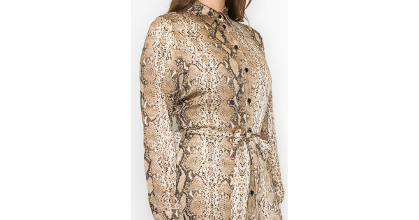 Brown Snake-Print Long Sleeve Dress | Modest Women Clothing - YAL New York