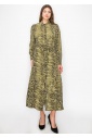 Green Snake-Print Button-Up Dress