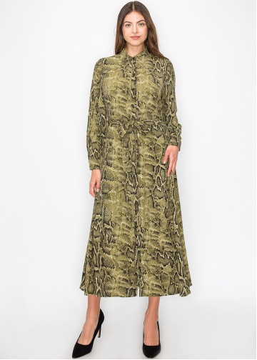 Green Snake-Print Button-Up Dress Green Snake-Print Button-Up Dress