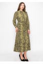 Green Snake-Print Button-Up Dress