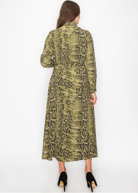 Green Snake-Print Button-Up Dress
