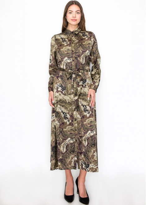 Abstract Olive Swirl Belted Dress Abstract Olive Swirl Belted Dress
