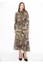 Abstract Olive Swirl Belted Dress