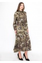 Abstract Olive Swirl Belted Dress