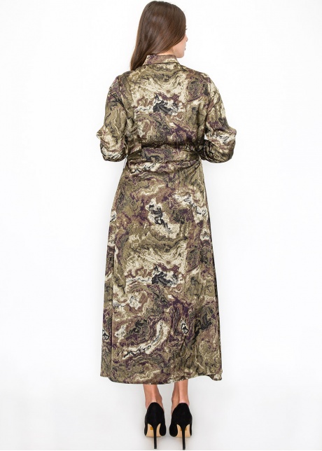 Abstract Olive Swirl Belted Dress