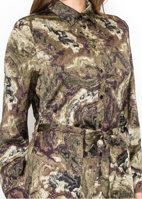 Abstract Olive Swirl Belted Dress