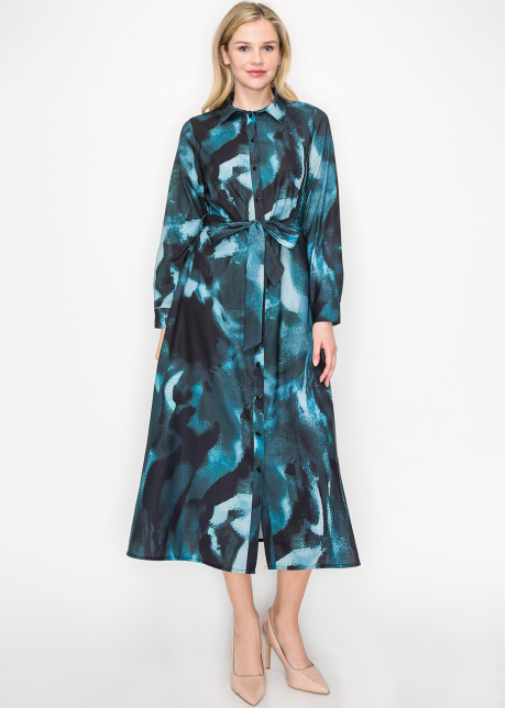 Turquoise Brushstroke Button-Down Dress