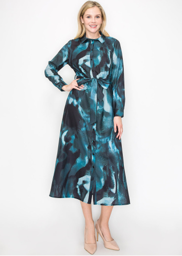 Turquoise Brushstroke Button-Down Dress
