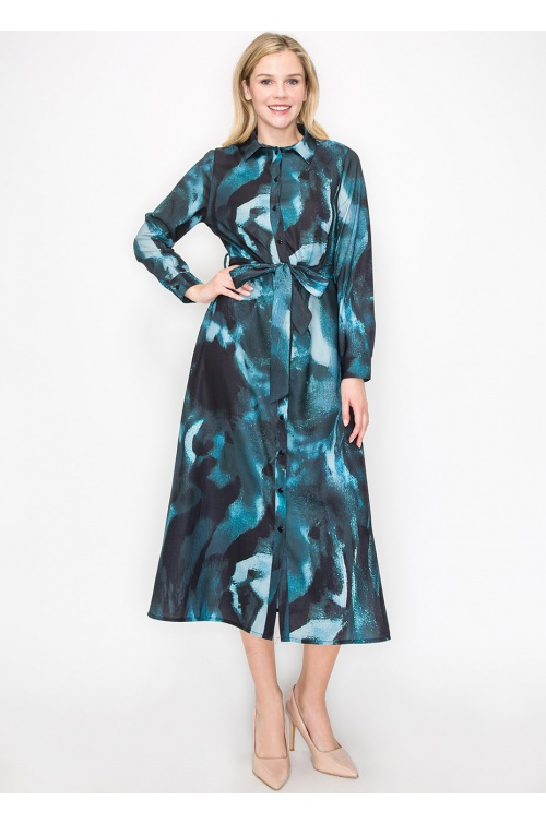 Turquoise Brushstroke Button-Down Dress