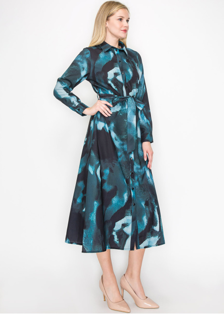 Turquoise Brushstroke Button-Down Dress