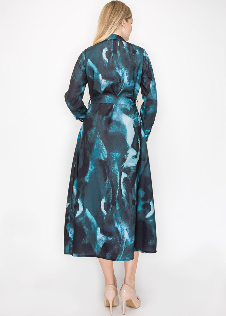 Turquoise Brushstroke Button-Down Dress