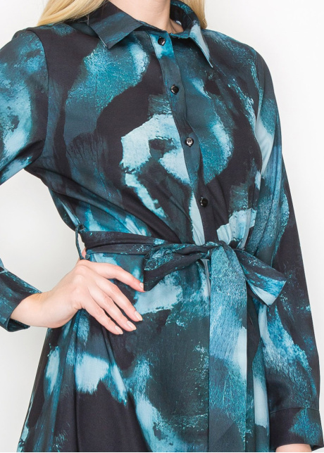Turquoise Brushstroke Button-Down Dress
