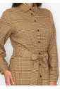 Camel Plaid Shirt Dress with Belt