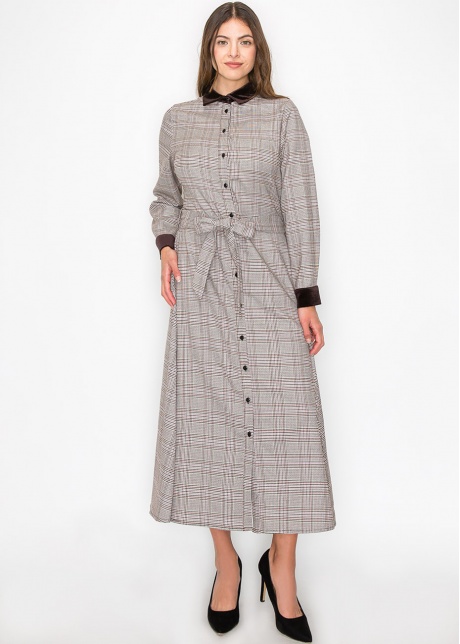 Mauve Plaid Maxi Shirt Dress