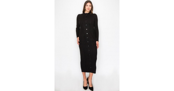 Black Cable Knit Button-Down Dress | Modest Women Clothing Black Cable Knit Button-Down Dress | Modest Women Clothing