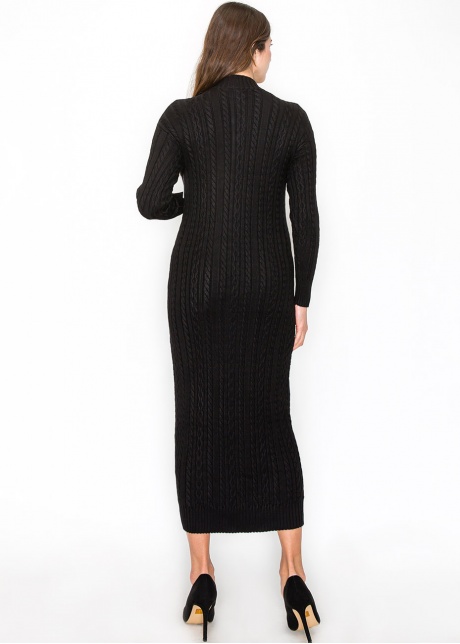 Black Cable Knit Button-Down Dress