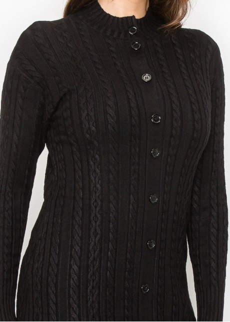 Black Cable Knit Button-Down Dress