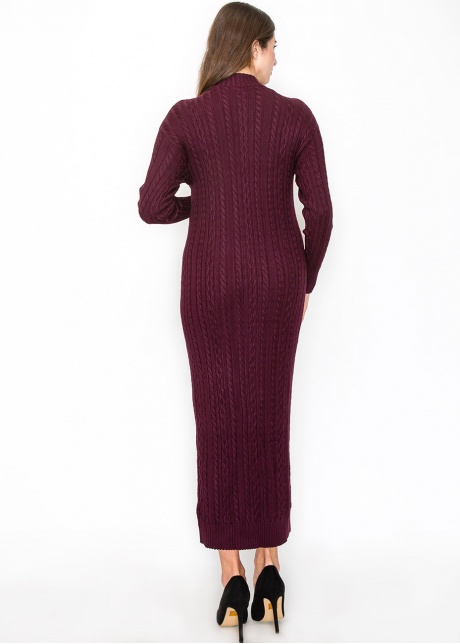Burgundy Cable Knit Button-Down Dress