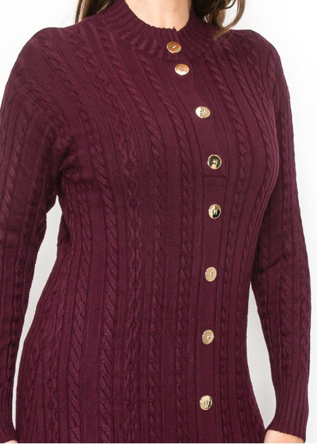 Burgundy Cable Knit Button-Down Dress