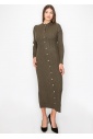 Olive Cable Knit Button-Down Dress