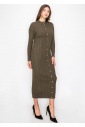 Olive Cable Knit Button-Down Dress